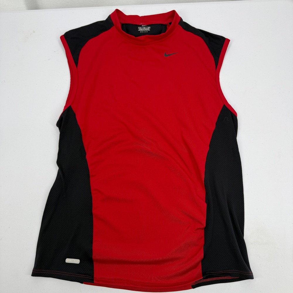 Nike Dri-FIT Sleeveless Shirt Mens XL Red Black Compression Mesh Training Tank